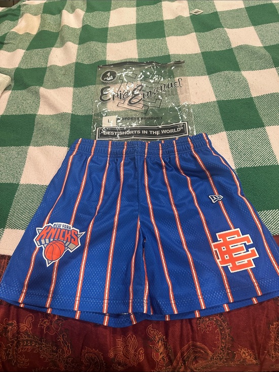 Eric Emanuel Other - Eric Emanuel New York Knicks Blue with Orange Pinstripe Basketball Shorts